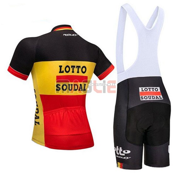 2018 Maglia Lotto Soudal Manica Corta Nero Giallo Rosso